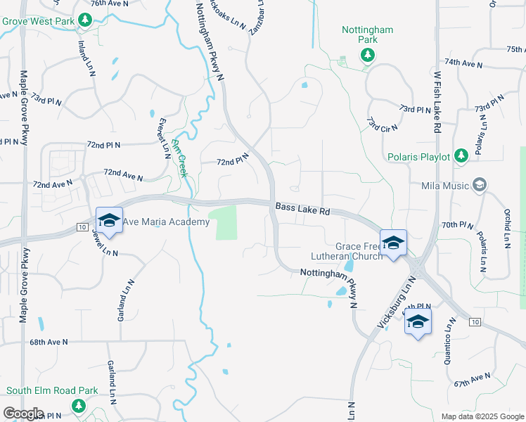 map of restaurants, bars, coffee shops, grocery stores, and more near 16354 70th Avenue North in Osseo
