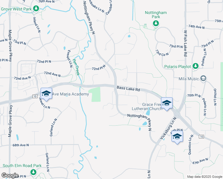 map of restaurants, bars, coffee shops, grocery stores, and more near 16352 70th Avenue North in Osseo