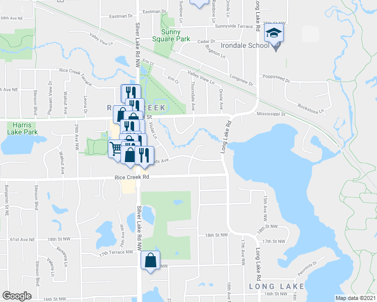 map of restaurants, bars, coffee shops, grocery stores, and more near 2088 Mounds Avenue in New Brighton