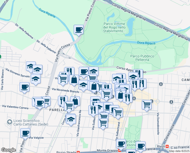 map of restaurants, bars, coffee shops, grocery stores, and more near 5 Via Galliate in Torino