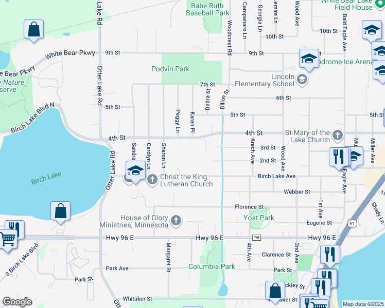 map of restaurants, bars, coffee shops, grocery stores, and more near 1716 4th Street in White Bear Lake