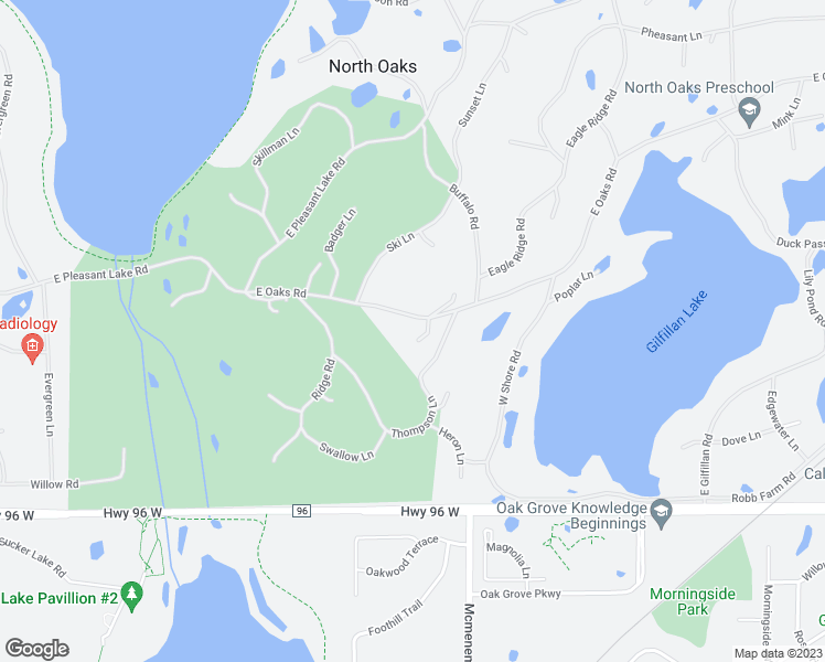 map of restaurants, bars, coffee shops, grocery stores, and more near 3 Quail Lane in North Oaks