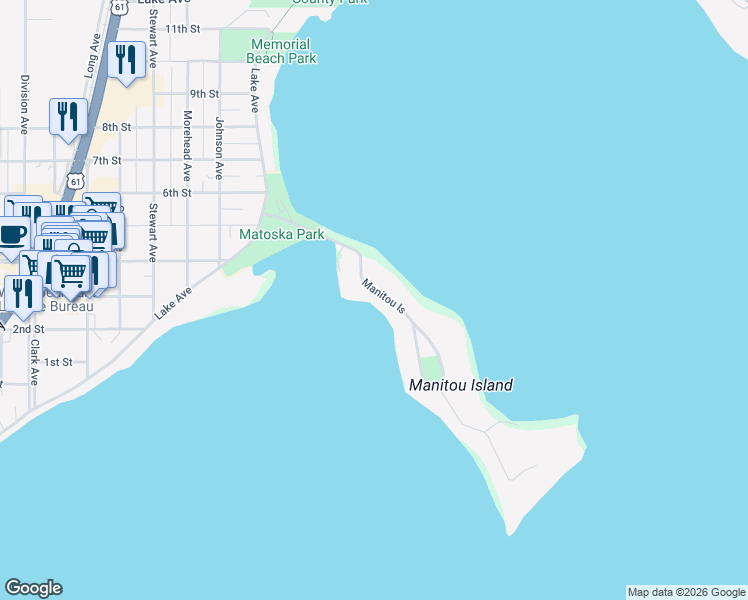 map of restaurants, bars, coffee shops, grocery stores, and more near 2506 Manitou Island in White Bear Lake