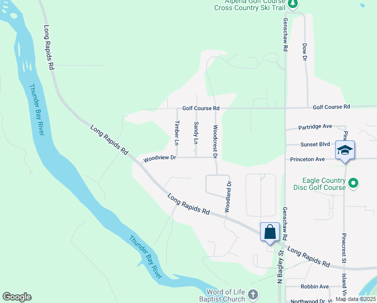 map of restaurants, bars, coffee shops, grocery stores, and more near 2263-2281 Woodview Dr in Alpena