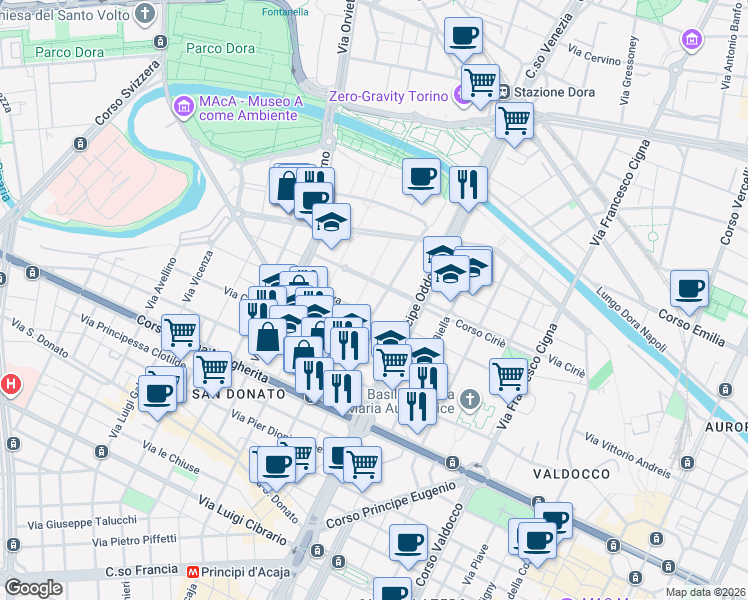 map of restaurants, bars, coffee shops, grocery stores, and more near 23 Corso Enrico Gamba in Torino