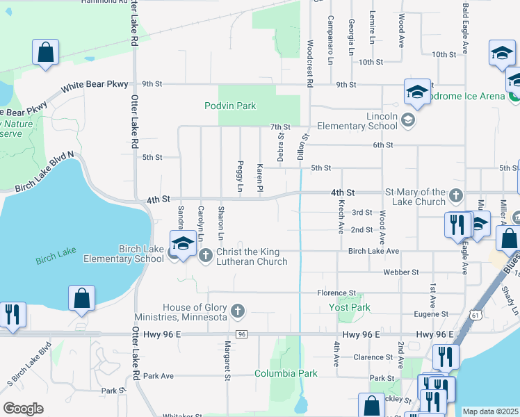 map of restaurants, bars, coffee shops, grocery stores, and more near 1716 4th Street in White Bear Lake