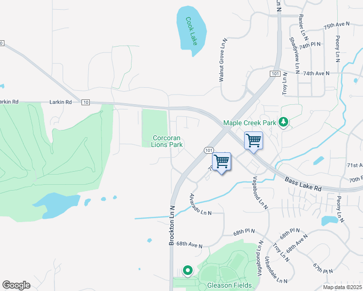 map of restaurants, bars, coffee shops, grocery stores, and more near 7129 Brockton Lane North in Maple Grove
