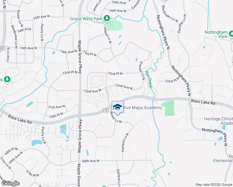 map of restaurants, bars, coffee shops, grocery stores, and more near 17113 72nd Avenue North in Maple Grove