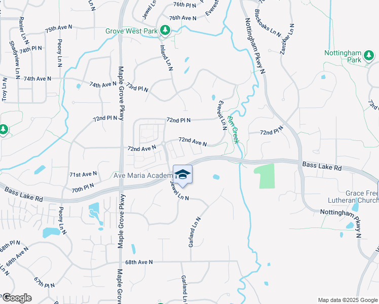 map of restaurants, bars, coffee shops, grocery stores, and more near 17039 72nd Avenue North in Maple Grove