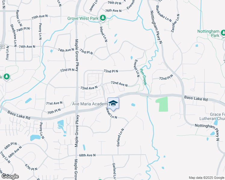 map of restaurants, bars, coffee shops, grocery stores, and more near 17039 72nd Avenue North in Maple Grove