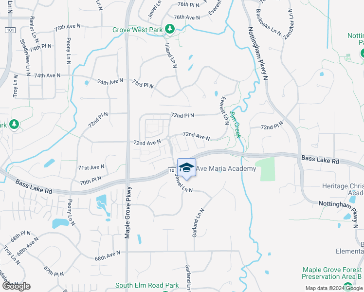 map of restaurants, bars, coffee shops, grocery stores, and more near 17183 72nd Avenue North in Osseo