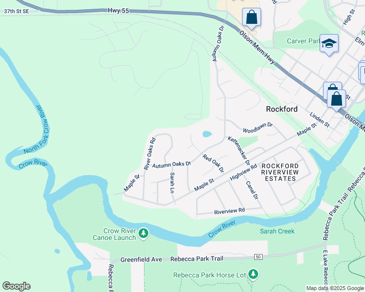 map of restaurants, bars, coffee shops, grocery stores, and more near 6018 Red Oak Drive in Rockford