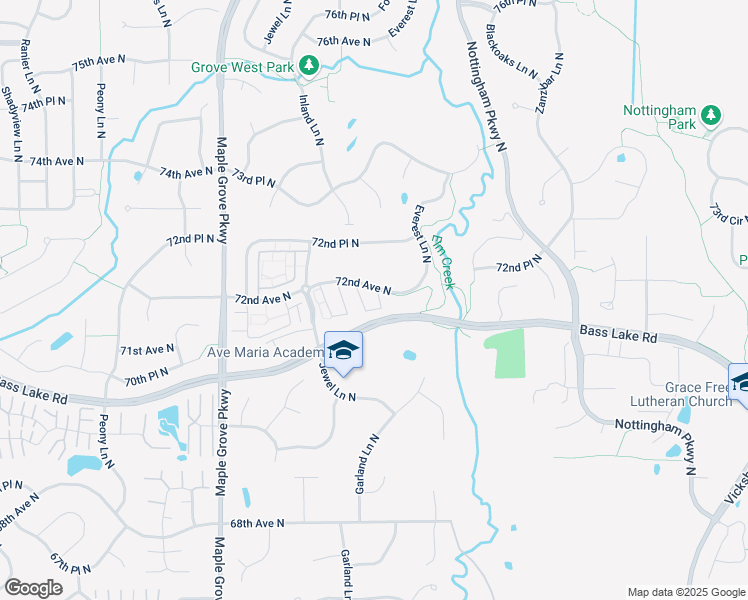 map of restaurants, bars, coffee shops, grocery stores, and more near 16952 72nd Avenue North in Osseo