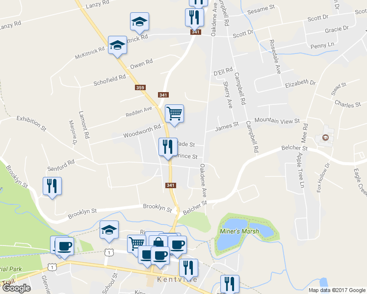 map of restaurants, bars, coffee shops, grocery stores, and more near 34 Wade Street in Kentville