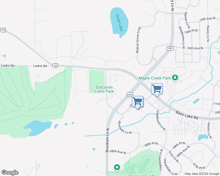 map of restaurants, bars, coffee shops, grocery stores, and more near 7205 Brockton Lane North in Maple Grove