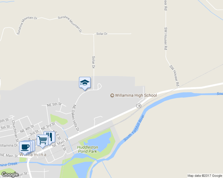 map of restaurants, bars, coffee shops, grocery stores, and more near 1100 Northeast Oaken Hills Drive in Willamina