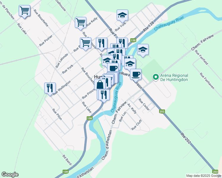 map of restaurants, bars, coffee shops, grocery stores, and more near 2061 Chemin Ridge in Huntingdon