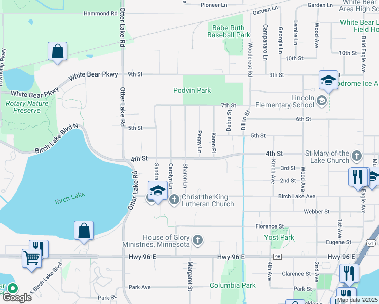 map of restaurants, bars, coffee shops, grocery stores, and more near 4766 Sharon Lane in White Bear Lake