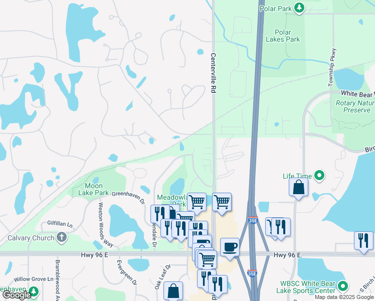 map of restaurants, bars, coffee shops, grocery stores, and more near 4691 Stoddart Lane in White Bear Lake