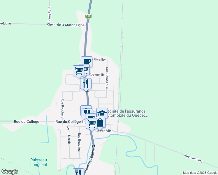 map of restaurants, bars, coffee shops, grocery stores, and more near 58 Rue Saint-Louis in Lacolle