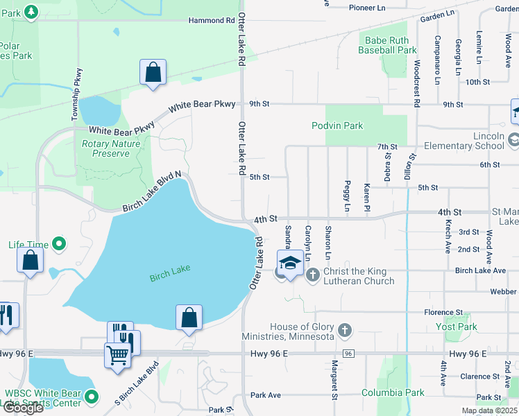map of restaurants, bars, coffee shops, grocery stores, and more near 4764 Brooke Court in White Bear Lake