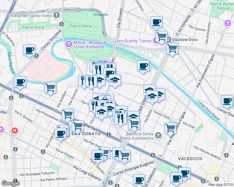 map of restaurants, bars, coffee shops, grocery stores, and more near 23 Corso Enrico Gamba in Torino