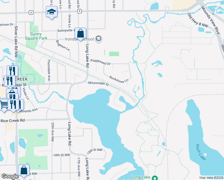 map of restaurants, bars, coffee shops, grocery stores, and more near 1337 Mississippi Street in New Brighton