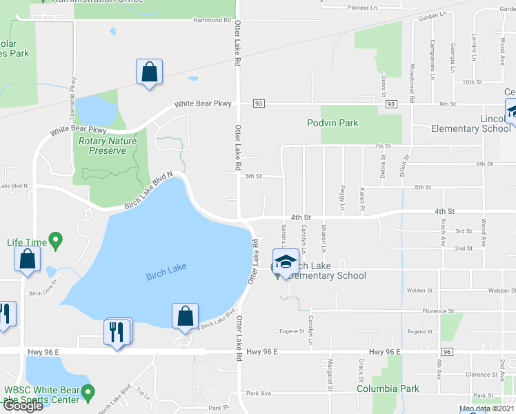 map of restaurants, bars, coffee shops, grocery stores, and more near 4764 Brooke Court in White Bear Lake
