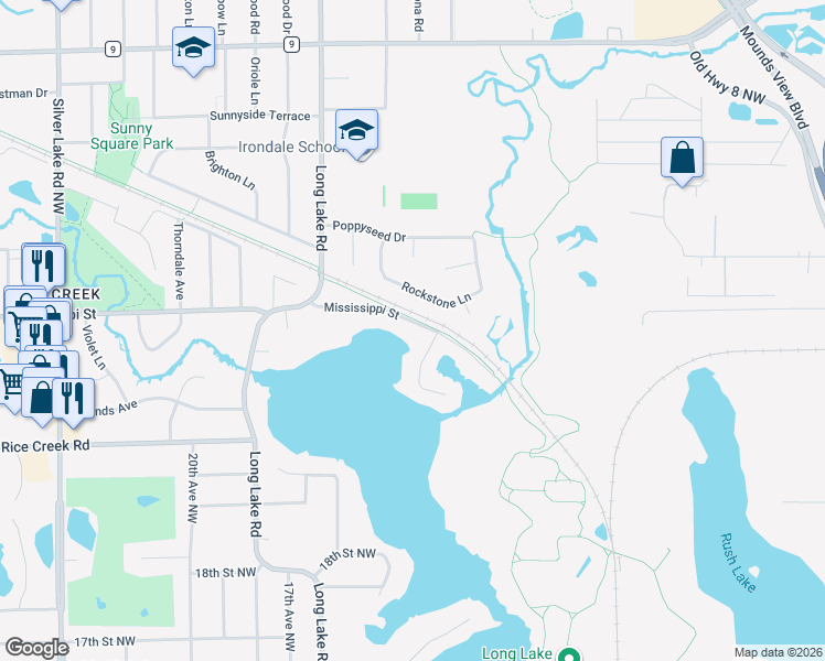 map of restaurants, bars, coffee shops, grocery stores, and more near 1337 Mississippi Street in New Brighton