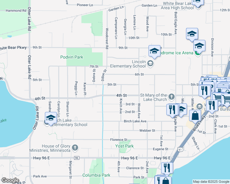 map of restaurants, bars, coffee shops, grocery stores, and more near 1827 4th St in White Bear Lake