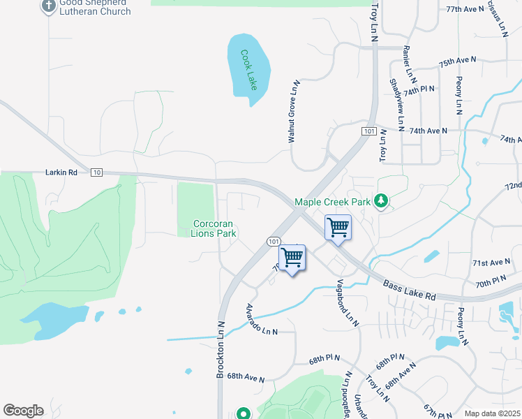 map of restaurants, bars, coffee shops, grocery stores, and more near 7254 Yellowstone Court North in Maple Grove