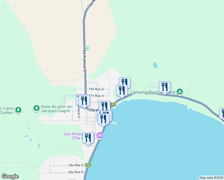 map of restaurants, bars, coffee shops, grocery stores, and more near 192 12e Av Ouest in Venise-en-Québec