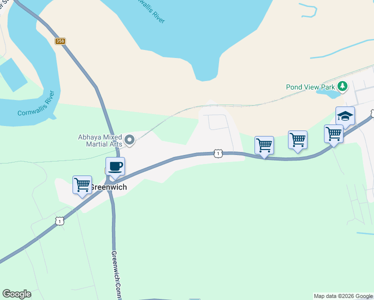 map of restaurants, bars, coffee shops, grocery stores, and more near 10165 Evangeline Trail in Wolfville