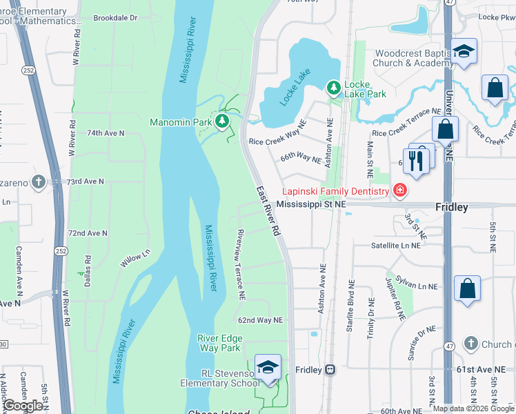 map of restaurants, bars, coffee shops, grocery stores, and more near 117 Mississippi Place in Minneapolis