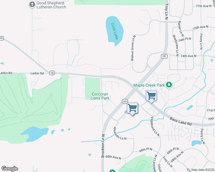 map of restaurants, bars, coffee shops, grocery stores, and more near 7205 Brockton Lane North in Maple Grove