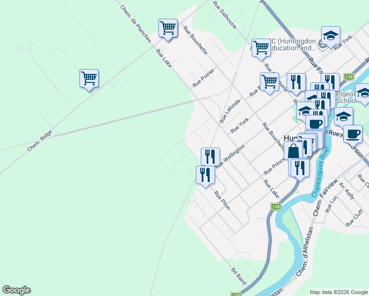 map of restaurants, bars, coffee shops, grocery stores, and more near 3 Rue Fortune in Huntingdon