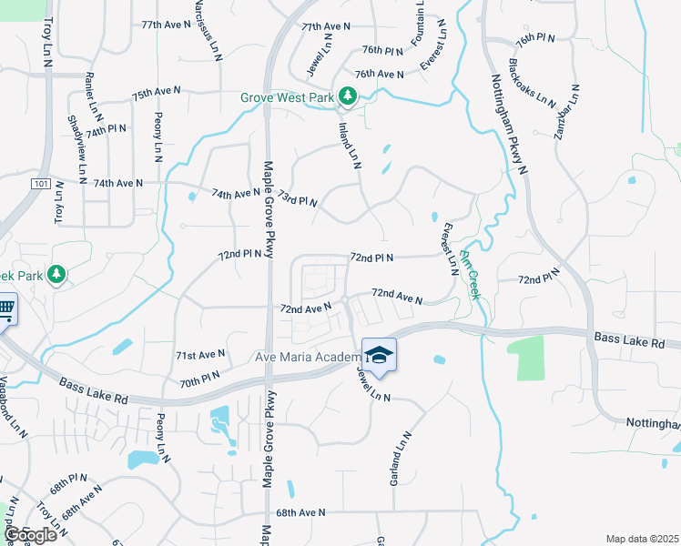 map of restaurants, bars, coffee shops, grocery stores, and more near 17160 72nd Place North in Osseo