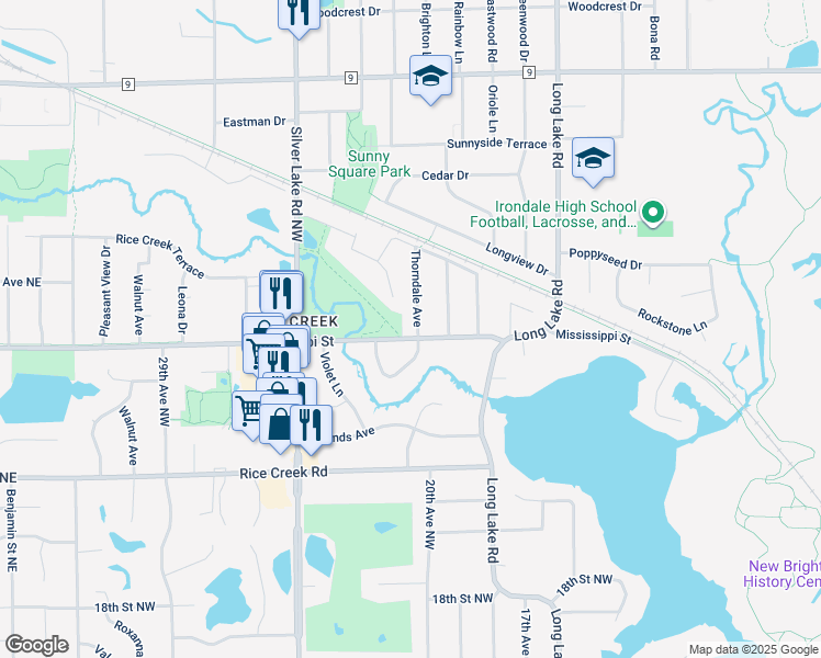 map of restaurants, bars, coffee shops, grocery stores, and more near 2202 Thorndale Avenue in New Brighton