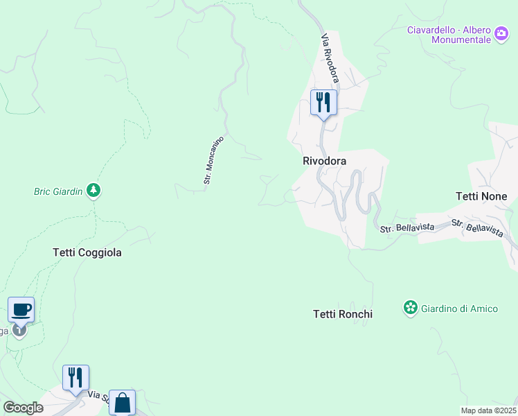 map of restaurants, bars, coffee shops, grocery stores, and more near 11 Via Torino in Rivodora