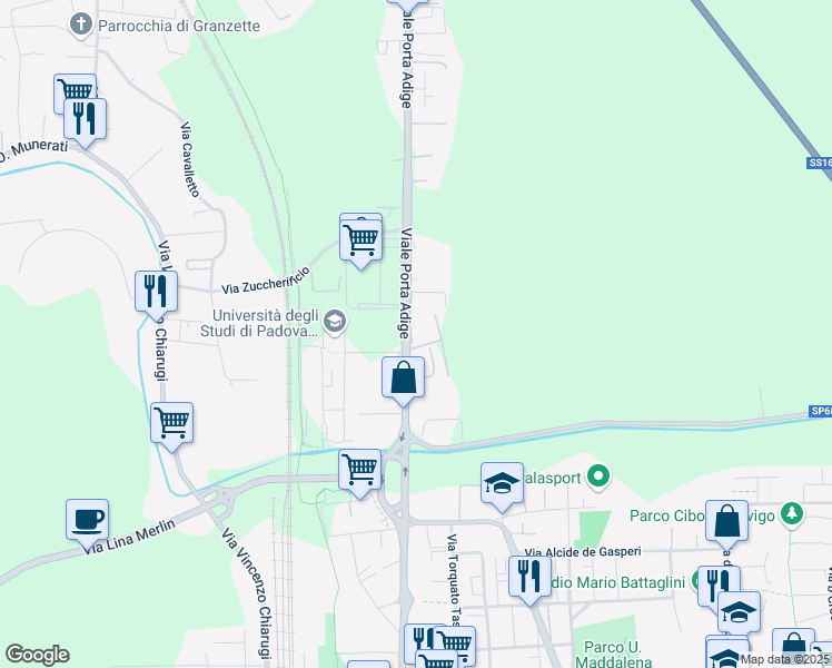 map of restaurants, bars, coffee shops, grocery stores, and more near 40 Viale Porta Adige in Rovigo