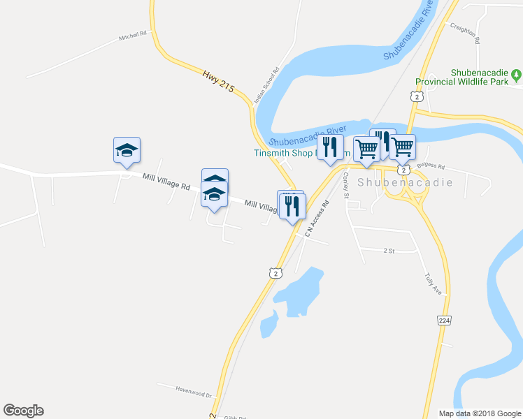 map of restaurants, bars, coffee shops, grocery stores, and more near 26 Mill Village Road in Shubenacadie