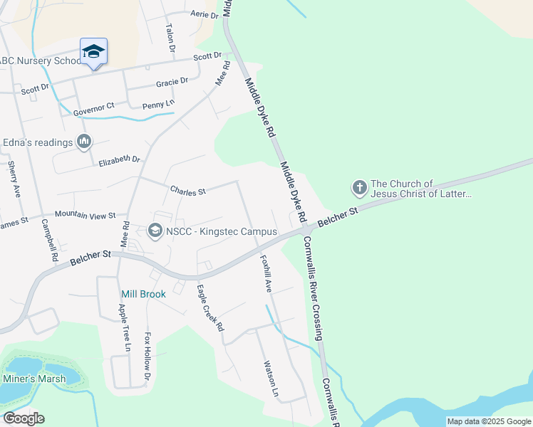 map of restaurants, bars, coffee shops, grocery stores, and more near 23 Kent Fields Place in Kentville