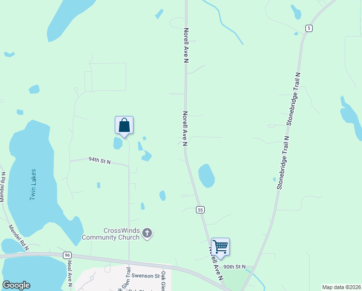 map of restaurants, bars, coffee shops, grocery stores, and more near 9520 Norell Avenue North in Stillwater