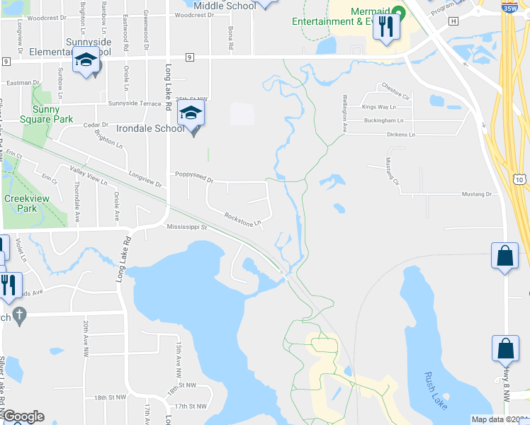 map of restaurants, bars, coffee shops, grocery stores, and more near 1145 Rockstone Lane in New Brighton