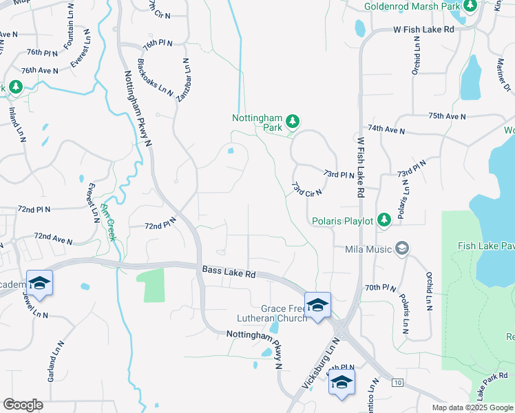map of restaurants, bars, coffee shops, grocery stores, and more near 7292 Weston Lane North in Maple Grove