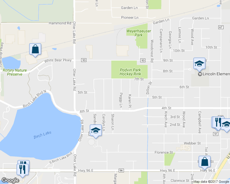 map of restaurants, bars, coffee shops, grocery stores, and more near 4816 Sharon Lane in White Bear Lake
