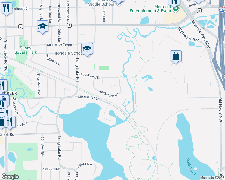 map of restaurants, bars, coffee shops, grocery stores, and more near 1229 Foxwood Court in New Brighton