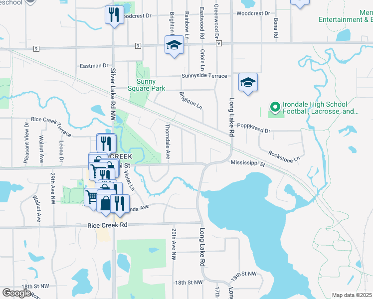 map of restaurants, bars, coffee shops, grocery stores, and more near 2243 Rainbow Avenue in New Brighton