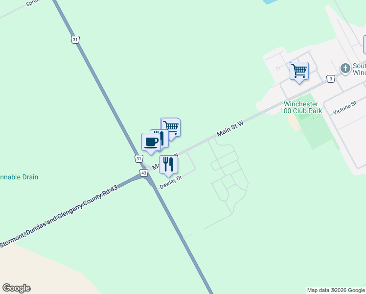 map of restaurants, bars, coffee shops, grocery stores, and more near 12025 Main Street West in Winchester