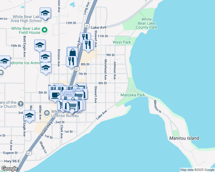 map of restaurants, bars, coffee shops, grocery stores, and more near 2292 6th St in White Bear Lake